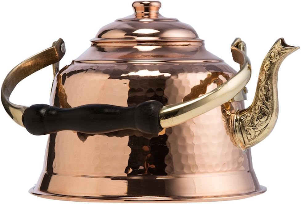 DEMMEX Tea Lover's Copper Teapot, Heavy Gauge 1mm Thick Hammered Solid Copper, Copper Tea Pot Kettle Stovetop Teapot, Tin Lined, Handmade (1.6-Quarts)
