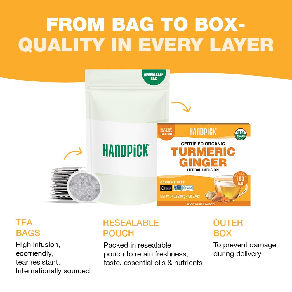 HANDPICK, Organic Hibiscus Tea Bags (100 Tea Bags) | Caffeine-Free, 100% Natural Pure Indian Hibiscus Flowers | Ayurvedic Benefits in every sip
