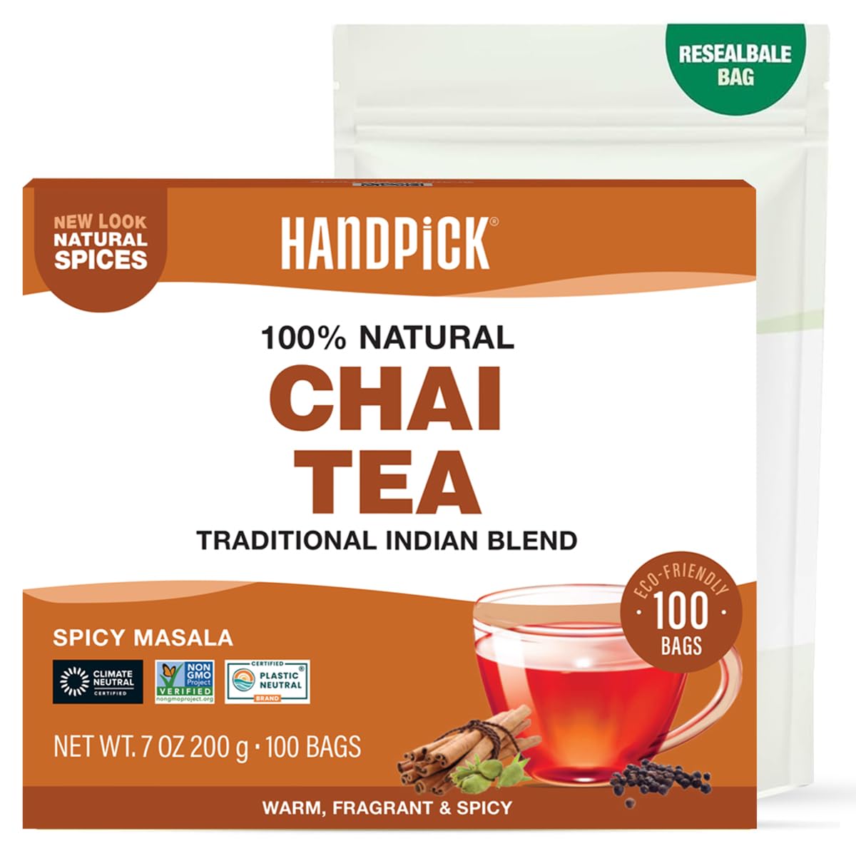 HANDPICK, Organic Hibiscus Tea Bags (100 Tea Bags) | Caffeine-Free, 100% Natural Pure Indian Hibiscus Flowers | Ayurvedic Benefits in every sip