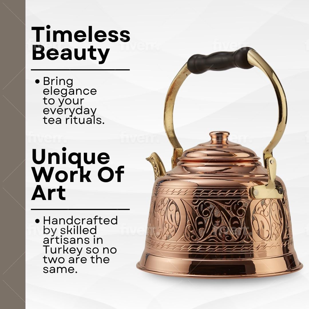 DEMMEX Tea Lover's Copper Teapot, Heavy Gauge 1mm Thick Hammered Solid Copper, Copper Tea Pot Kettle Stovetop Teapot, Tin Lined, Handmade (1.6-Quarts)