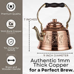 DEMMEX Tea Lover's Copper Teapot, Heavy Gauge 1mm Thick Hammered Solid Copper, Copper Tea Pot Kettle Stovetop Teapot, Tin Lined, Handmade (1.6-Quarts)
