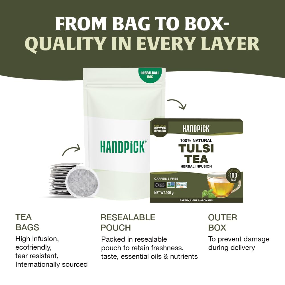 HANDPICK, Organic Hibiscus Tea Bags (100 Tea Bags) | Caffeine-Free, 100% Natural Pure Indian Hibiscus Flowers | Ayurvedic Benefits in every sip