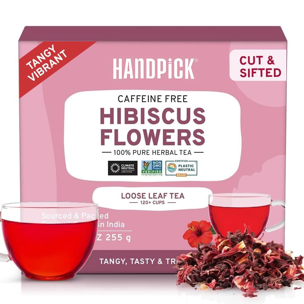 HANDPICK, Organic Hibiscus Tea Bags (100 Tea Bags) | Caffeine-Free, 100% Natural Pure Indian Hibiscus Flowers | Ayurvedic Benefits in every sip