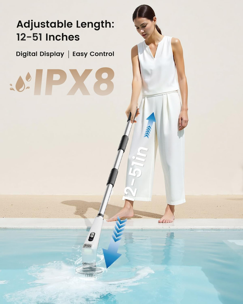 Electric Spin Scrubber with LED Light, Cleaning Brush with LCD Display, 5 Replaceable Brush Heads, Shower Scrubber with 25kg Torque, 90min Runtime for Bathroom, Kitchen, Tile