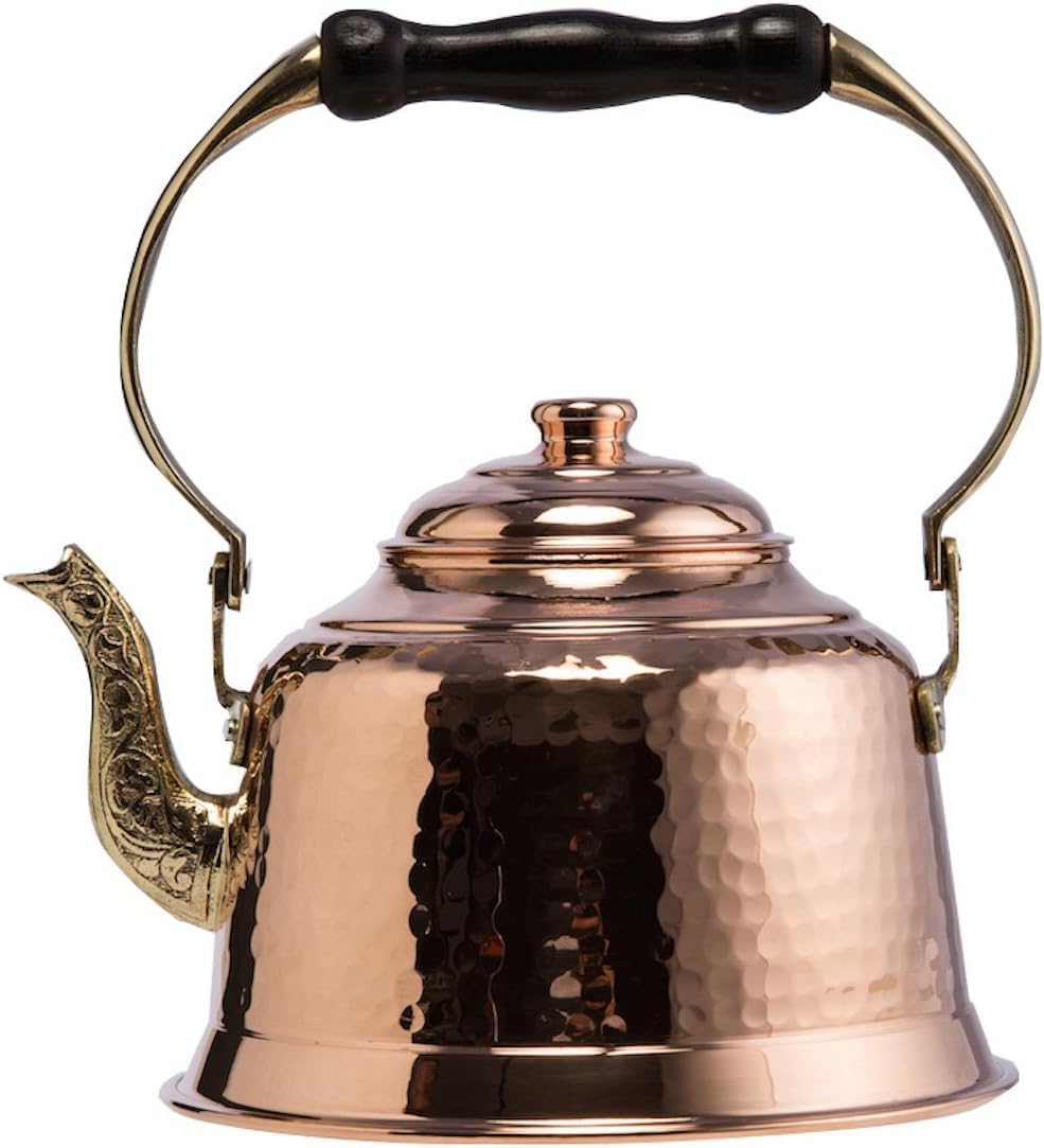 DEMMEX Tea Lover's Copper Teapot, Heavy Gauge 1mm Thick Hammered Solid Copper, Copper Tea Pot Kettle Stovetop Teapot, Tin Lined, Handmade (1.6-Quarts)