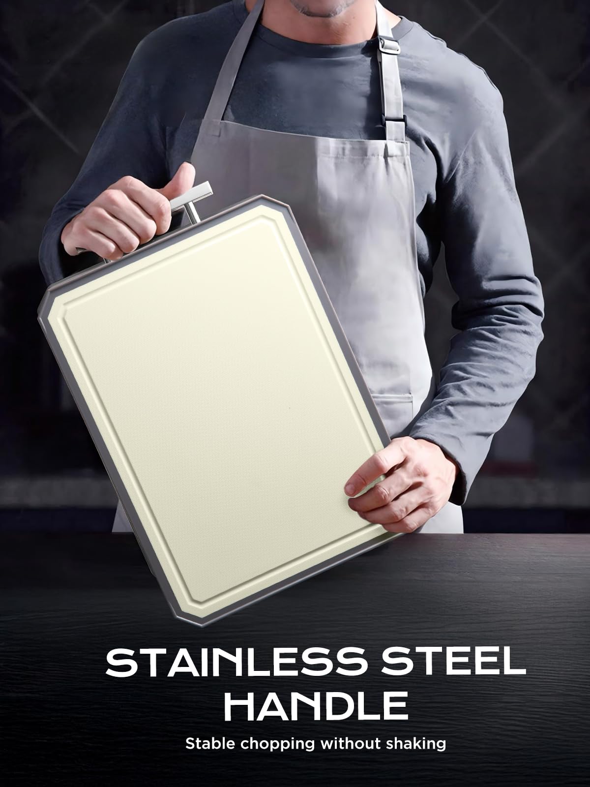 Double-Sided Stainless Steel Cutting Board – Large 16x11 Inch Non-Toxic Chopping Board for Meat, Vegetables & Fruit, Wheat Straw + Steel, Dishwasher Safe Kitchen Board