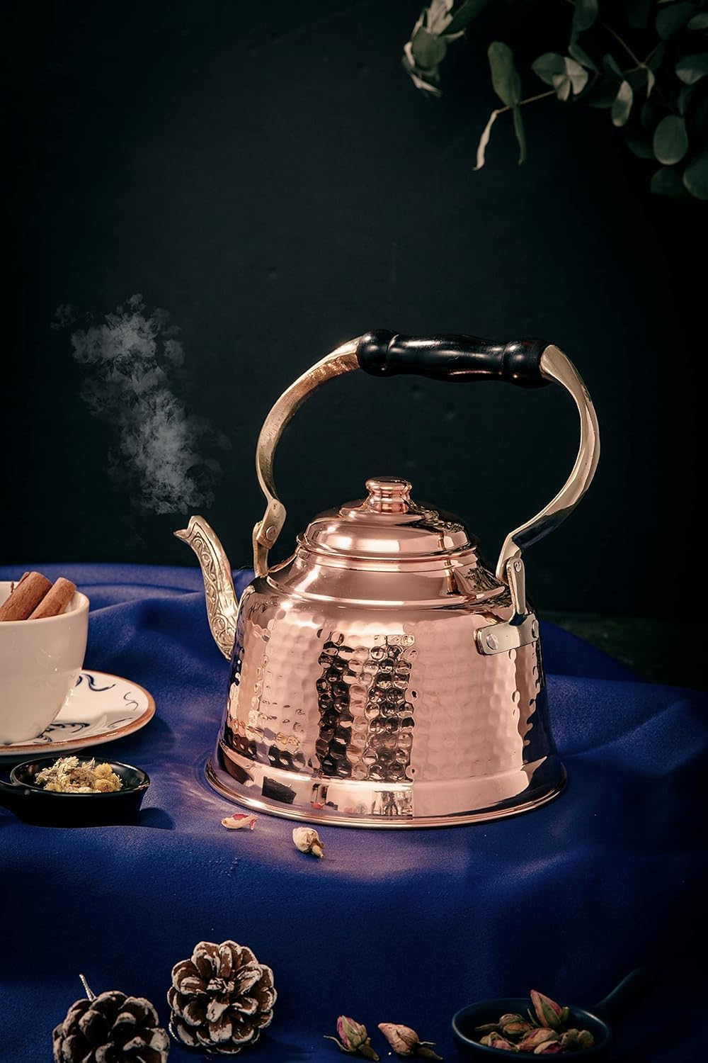 DEMMEX Tea Lover's Copper Teapot, Heavy Gauge 1mm Thick Hammered Solid Copper, Copper Tea Pot Kettle Stovetop Teapot, Tin Lined, Handmade (1.6-Quarts)