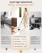 Electric Spin Scrubber with LED Light, Cleaning Brush with LCD Display, 5 Replaceable Brush Heads, Shower Scrubber with 25kg Torque, 90min Runtime for Bathroom, Kitchen, Tile