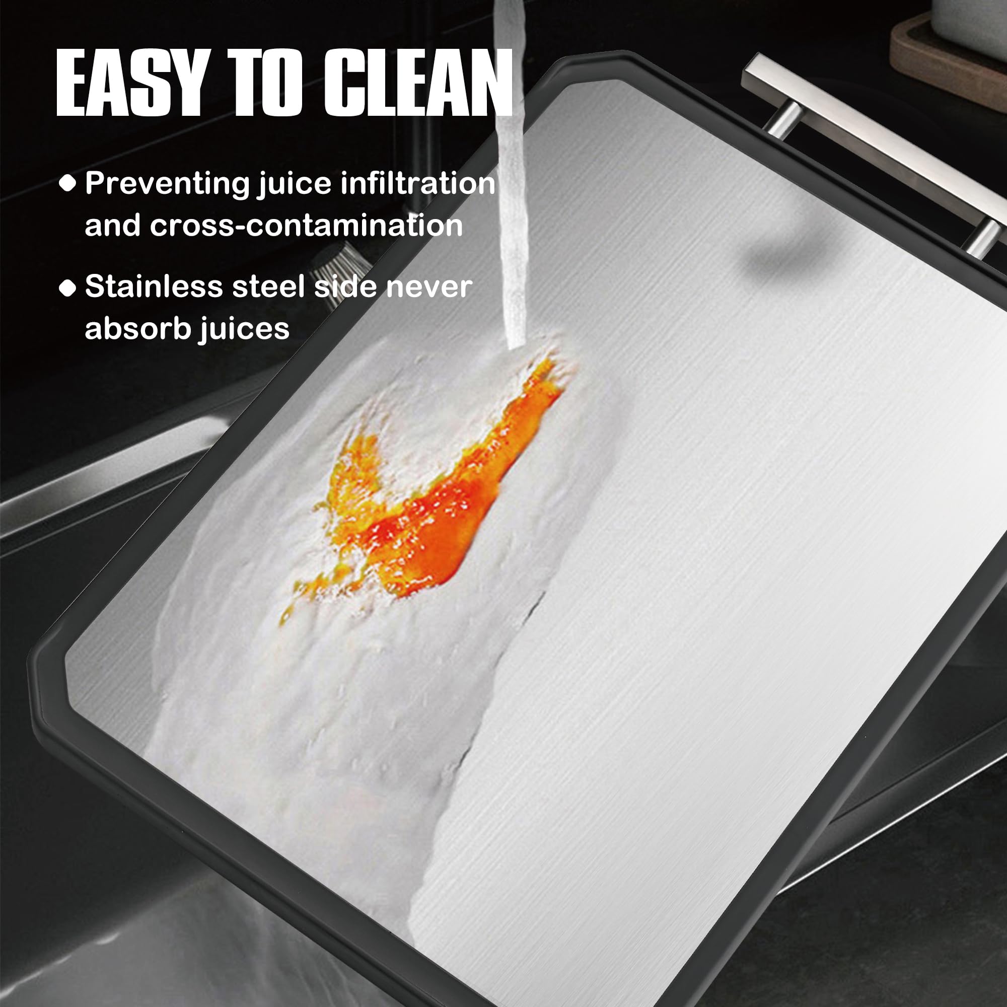 Double-Sided Stainless Steel Cutting Board – Large 16x11 Inch Non-Toxic Chopping Board for Meat, Vegetables & Fruit, Wheat Straw + Steel, Dishwasher Safe Kitchen Board