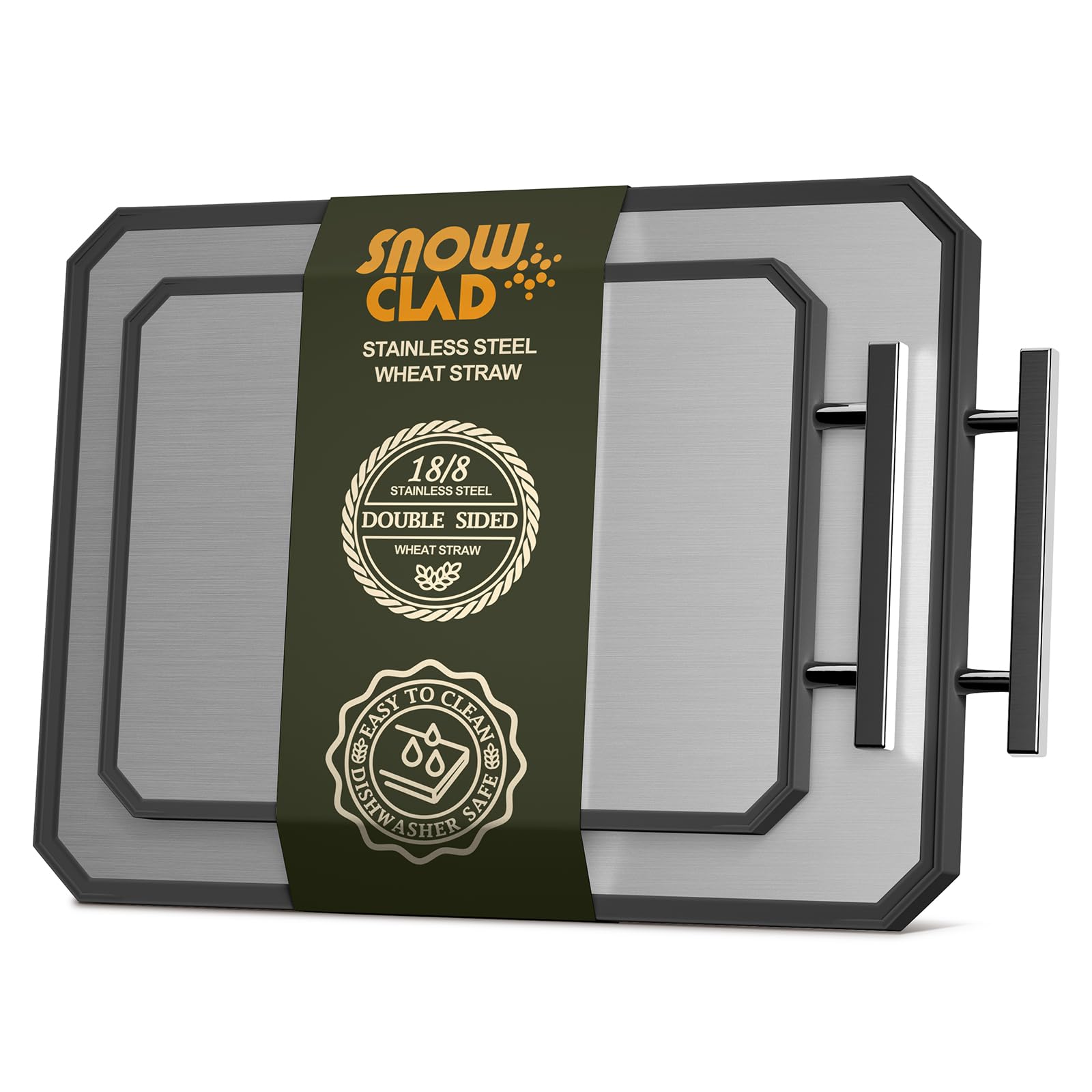 Double-Sided Stainless Steel Cutting Board – Large 16x11 Inch Non-Toxic Chopping Board for Meat, Vegetables & Fruit, Wheat Straw + Steel, Dishwasher Safe Kitchen Board