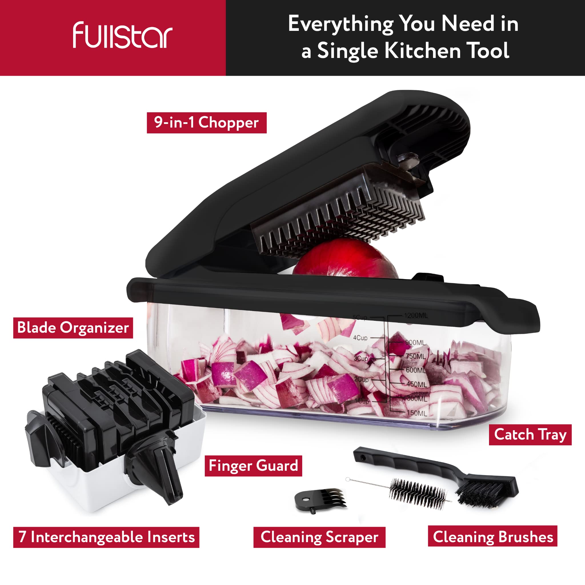 The Original Pro Chopper - Vegetable Chopper and Spiralizer, Food Chopper with Container, Fruit Slicer, Kitchen Gadgets & Accessories, Home Essentials (All in 1, Black)