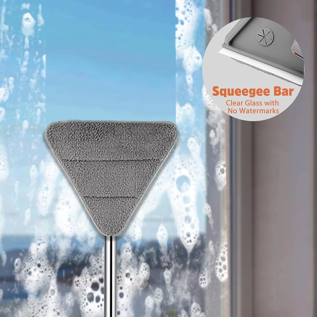 Wall Cleaner Mop with 94" Long Handle, 2-in-1 Triangle & Rectangle Head with Squeegee, 10 Washable Pads, Baseboard Cleaner Tool for Walls Scrubber, Ceilings, Windows, Glass, Fans, Doors, Corners
