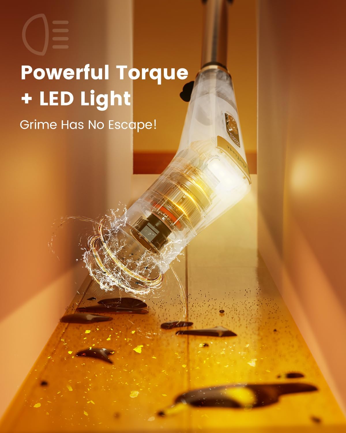 Electric Spin Scrubber with LED Light, Cleaning Brush with LCD Display, 5 Replaceable Brush Heads, Shower Scrubber with 25kg Torque, 90min Runtime for Bathroom, Kitchen, Tile
