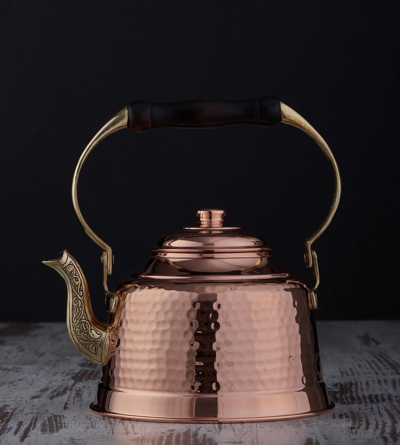 DEMMEX Tea Lover's Copper Teapot, Heavy Gauge 1mm Thick Hammered Solid Copper, Copper Tea Pot Kettle Stovetop Teapot, Tin Lined, Handmade (1.6-Quarts)