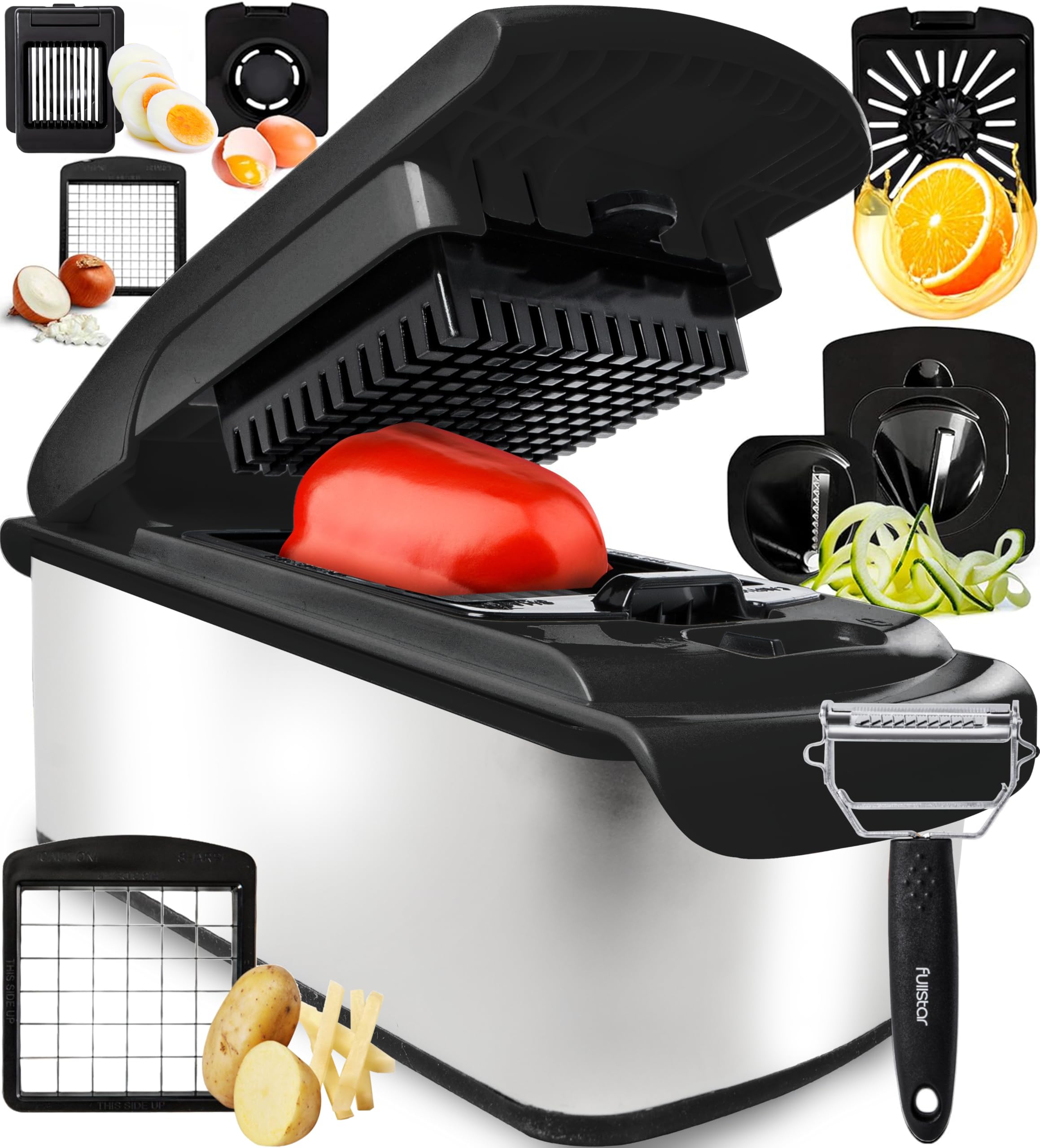 The Original Pro Chopper - Vegetable Chopper and Spiralizer, Food Chopper with Container, Fruit Slicer, Kitchen Gadgets & Accessories, Home Essentials (All in 1, Black)