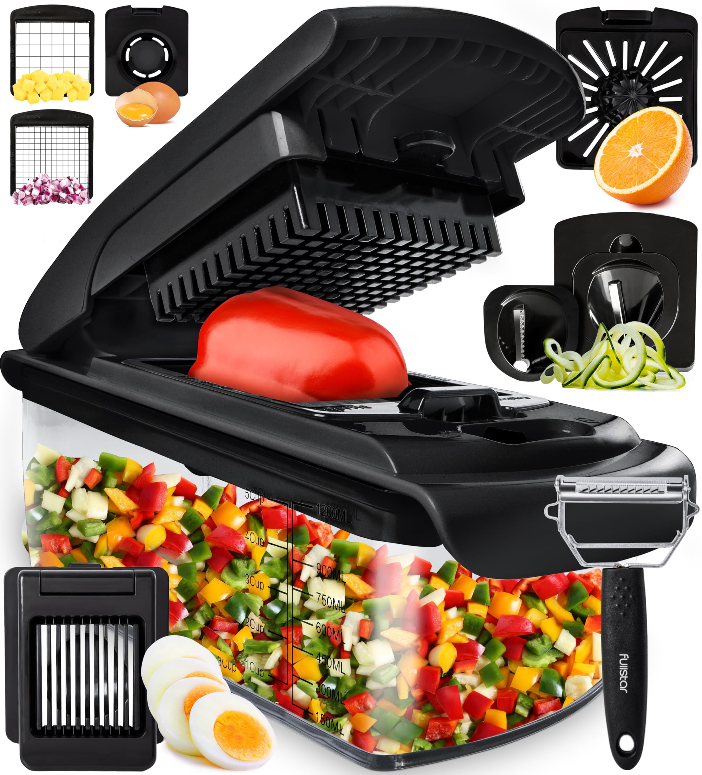 The Original Pro Chopper - Vegetable Chopper and Spiralizer, Food Chopper with Container, Fruit Slicer, Kitchen Gadgets & Accessories, Home Essentials (All in 1, Black)