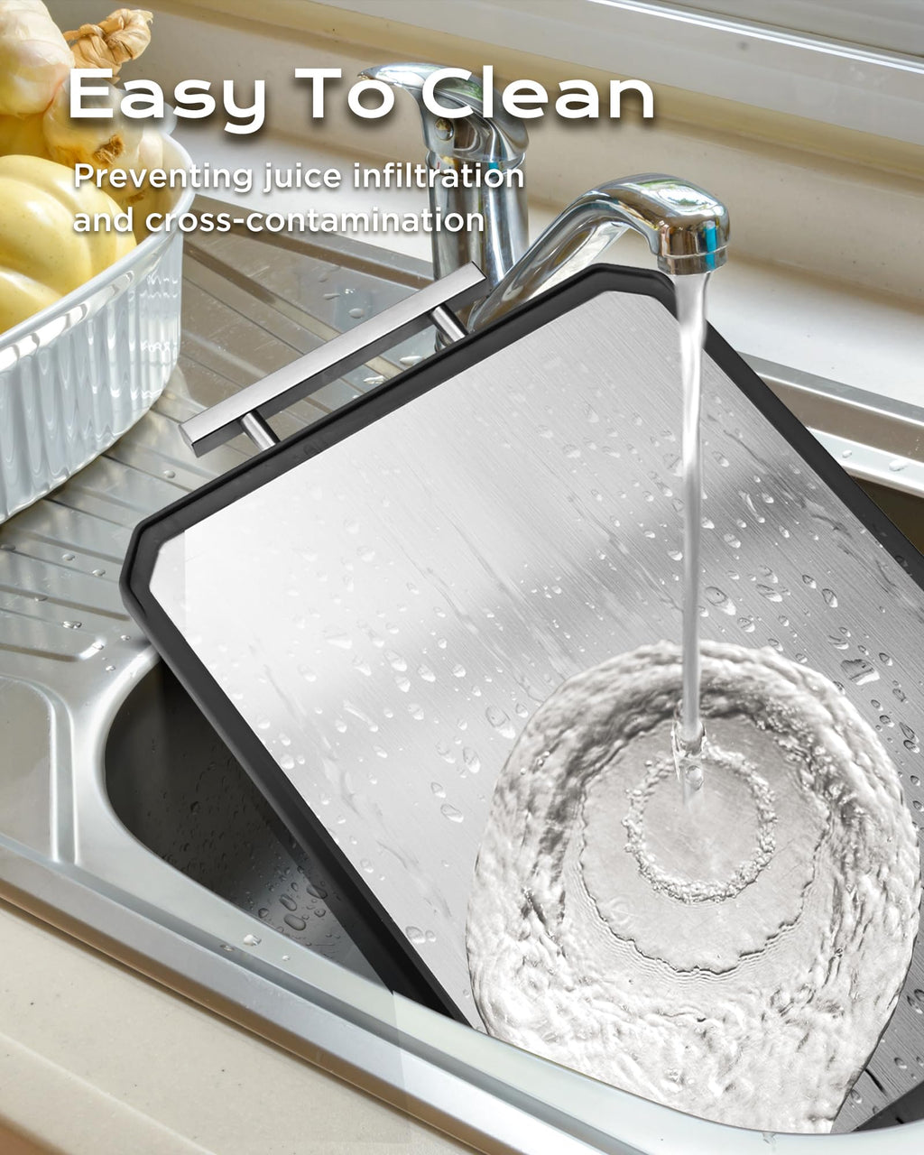 Double-Sided Stainless Steel Cutting Board – Large 16x11 Inch Non-Toxic Chopping Board for Meat, Vegetables & Fruit, Wheat Straw + Steel, Dishwasher Safe Kitchen Board