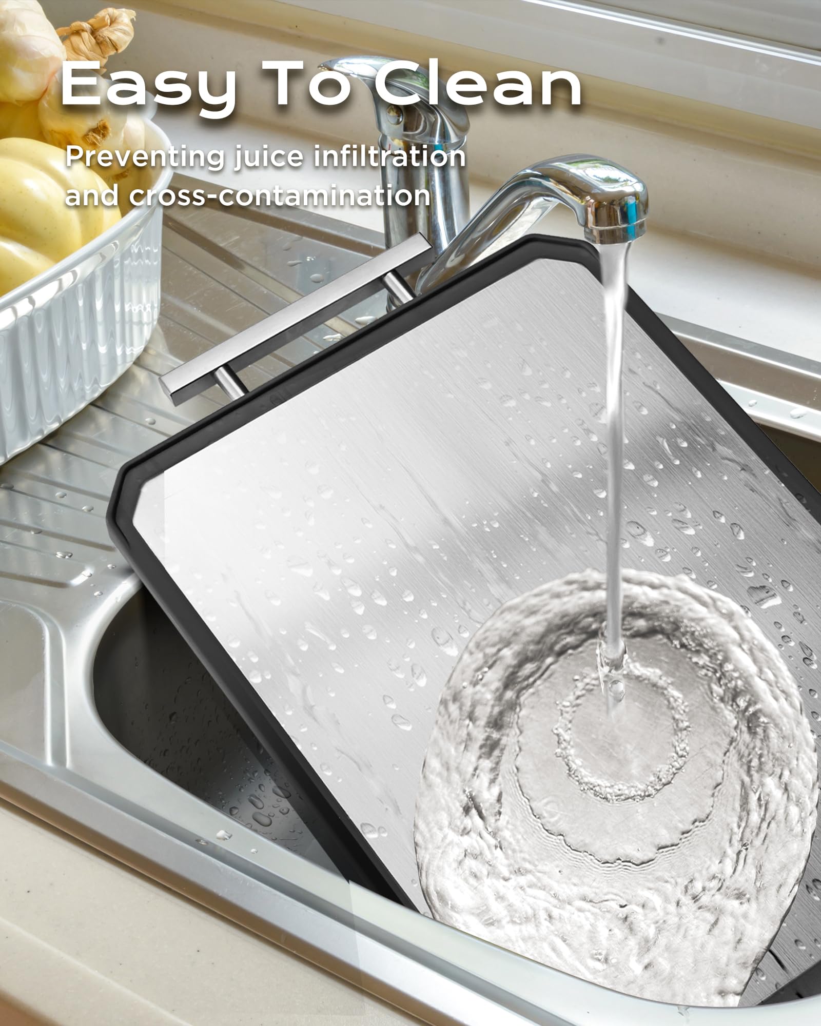 Double-Sided Stainless Steel Cutting Board – Large 16x11 Inch Non-Toxic Chopping Board for Meat, Vegetables & Fruit, Wheat Straw + Steel, Dishwasher Safe Kitchen Board