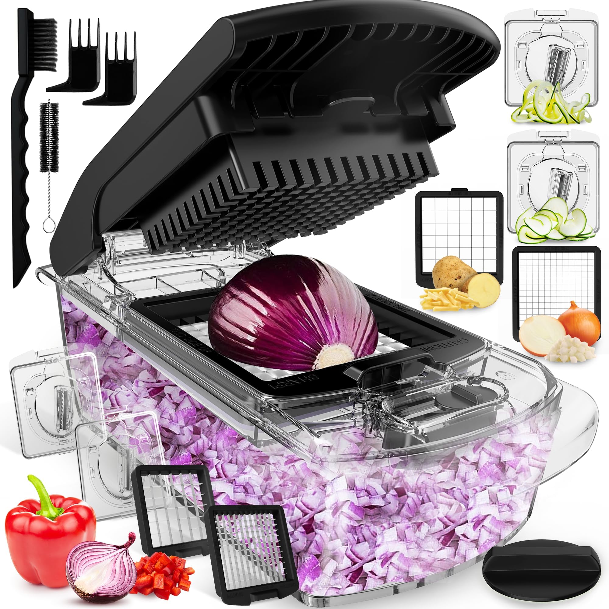 The Original Pro Chopper - Vegetable Chopper and Spiralizer, Food Chopper with Container, Fruit Slicer, Kitchen Gadgets & Accessories, Home Essentials (All in 1, Black)