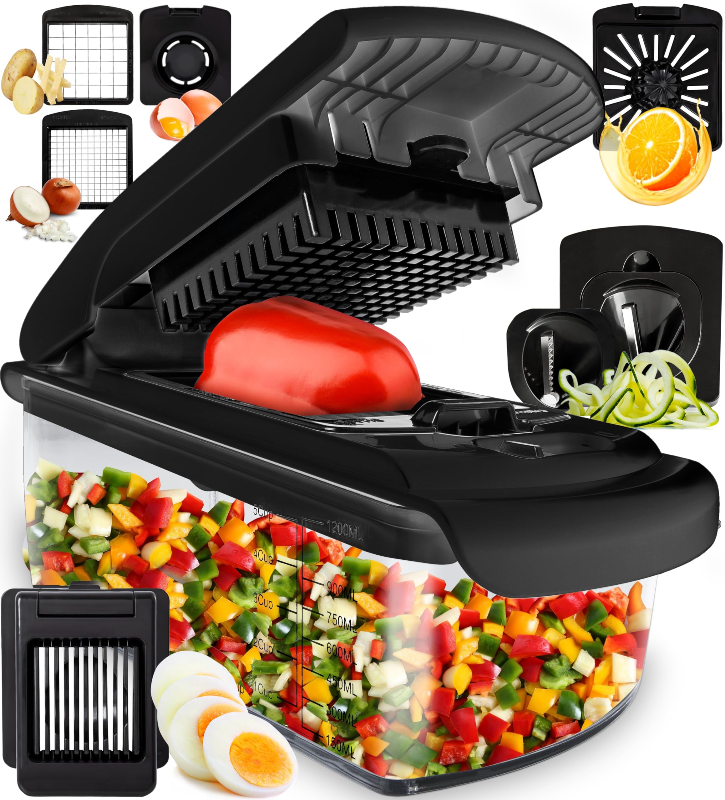 The Original Pro Chopper - Vegetable Chopper and Spiralizer, Food Chopper with Container, Fruit Slicer, Kitchen Gadgets & Accessories, Home Essentials (All in 1, Black)