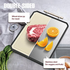 Double-Sided Stainless Steel Cutting Board – Large 16x11 Inch Non-Toxic Chopping Board for Meat, Vegetables & Fruit, Wheat Straw + Steel, Dishwasher Safe Kitchen Board